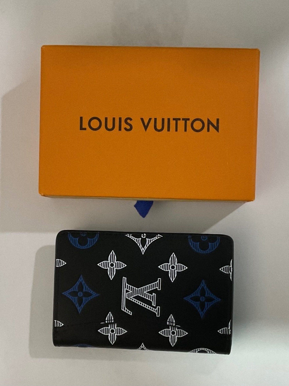 Louis Vuitton Black & Turquoise Monogram Pocket Organizer W/ Box.
